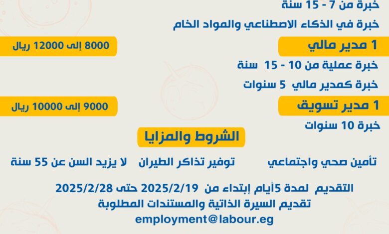 وزير العمل يعلن عن 4 فرص عمل لكوادر مصرية بالسعودية