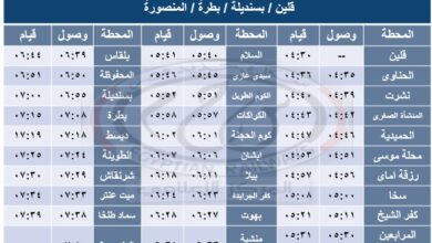 السكة الحديد : تشغيل تجريبى لخدمة جديدة على خط المنصورة / شربين / قلين