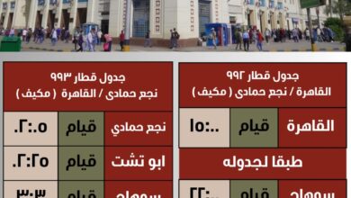 إضافة مقررات وقوف لبعض القطارات بمحطتى أبو تشت وفرشوط