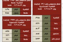السكة الحديد : تشغيل عدد من القطارات الإضافية يومى 25 و30 مايو الجاري