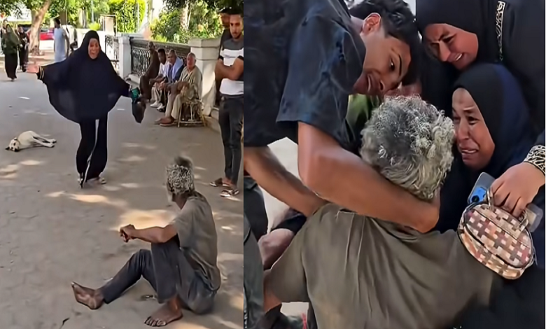 بالصدفة ..مشرد يلتقي أسرته بالشارع عد غياب طويل