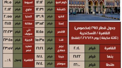 السكة الحديد : تشغيل قطارات إضافية ( ثالثة مكيفة ) يومي 28 و 30 يونيو الجارى
