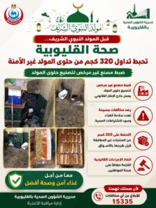 صحة القليوبية :ضبط مصنعًا غير مرخص لحلوى المولد وتحبط تداول 320 كجم من المنتجات غير الآمنة