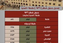 سكك حديد مصر: تطوير قطاري 957 / 944 القاهرة / الزقازيق وتعديل جدول قطار 936 طنطا / المنيا